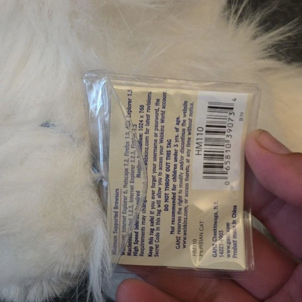 Webkinz GANZ Persian Cat Plush Small White Stuffed Animal Toy W/ Tag Code